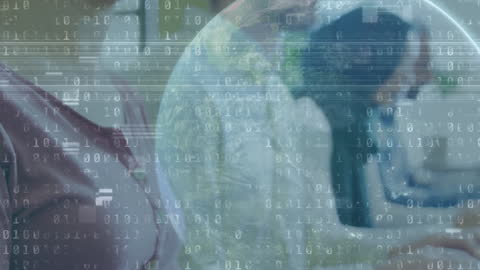 Consultants in Call Center with Digital Overlay Concept