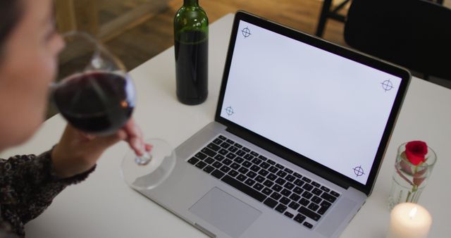 Woman Enjoying Wine While Using Laptop at Home - Download Free Stock Images Pikwizard.com