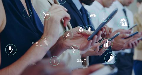 Ecology Icons Over Professionals Using Smartphones