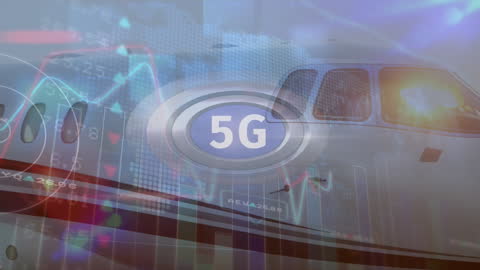 5G Technology Overlaid on Airplane Illuminating Modern Transport
