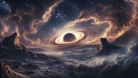 Ringed Celestial Body Above Alien Desert Plain - Download Free Stock Images Pikwizard.com