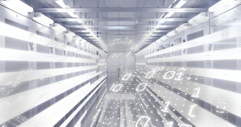 Futuristic Data Processing Center with Binary Code Overlay - Download Free Stock Images Pikwizard.com