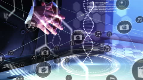 Digital Interface Concept with Businessman & DNA Visualization