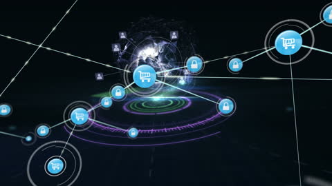 Global Network Connections with E-commerce and Security Icons