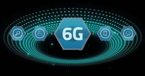 Futuristic 6G Network Concept with Digital Interface Icons