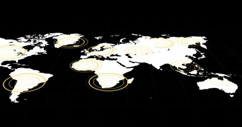 Global network sphere on world map with circles