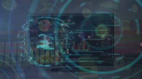 Cybersecurity Animation with Digital Data Elements and Lock Icon