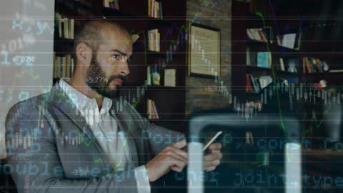Businessman Engaging with Data Analytics and Financial Graphs