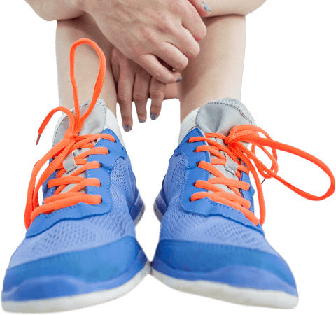 Transparent view of athlete in colorful sports shoes