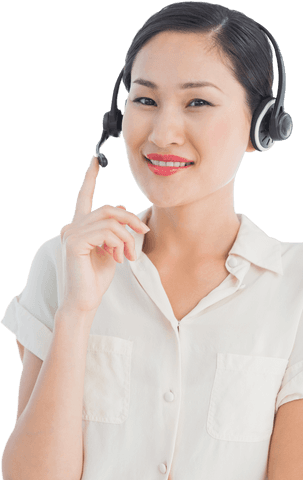transparent asian woman wearing headset for customer service assistance - Download Free Stock Videos Pikwizard.com