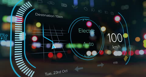 Futuristic Car Dashboard Interface at Night