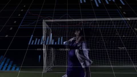 Soccer Player Kicking Ball with Data Integrated into Performance