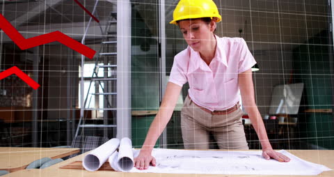 Female Architect Working on Building Schema in Office