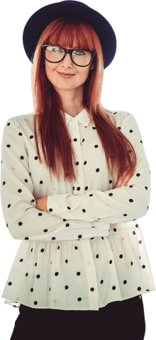 Transparent Hipster Woman Smiling Confidently with Arms Crossed