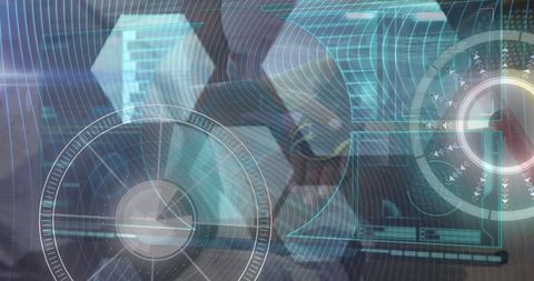 Futuristic digital interface with data processing and human interaction