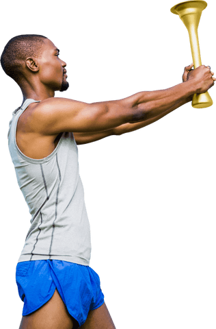 Transparent Athletic Winner Holding Golden Trophy with Determination