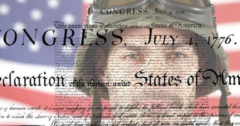 American patriotism: soldier and declaration with us flag