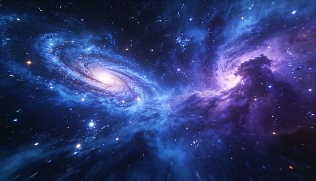 Swirling spiral galaxy glowing with violet nebula and expansive starfield
