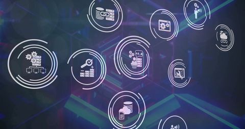 digital interface icons on futuristic technology background - Download Free Stock Images Pikwizard.com