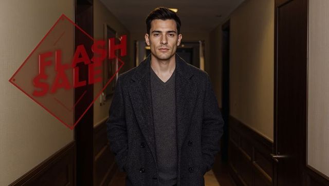 Man in Dark Coat in Hotel Hallway for Flash Sale Promo