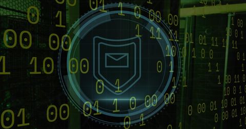 Cyber Security Shield Protecting Email Icon with Binary Code - Download Free Stock Images Pikwizard.com