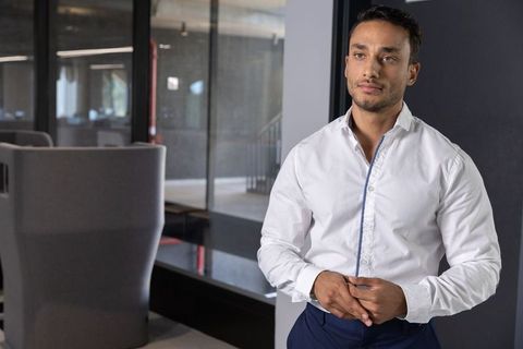 Confident indian businessman in modern office environment