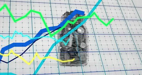 Financial growth data overlay on jar of coins
