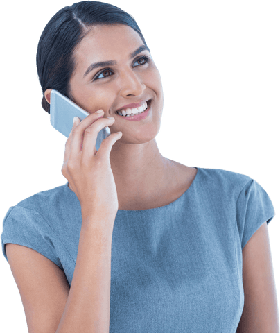 Transparent Businesswoman Smiling During Phone Call
