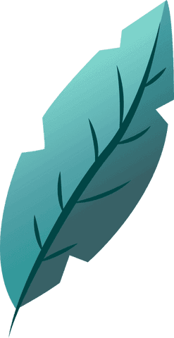 Teal galileo leaf art on transparent background with vein detailing