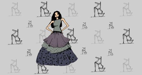 Fashion model with platforms and abundant hair pattern design