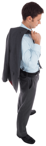 Transparent Businessman Holding Jacket Over Shoulder, Side View