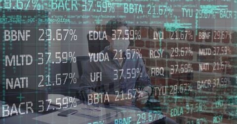 Man Analyzing Digital Stock Market Data in Modern Office Setting