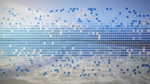 Abstract Pixellated Ocean with Blue Grid Particle Effect