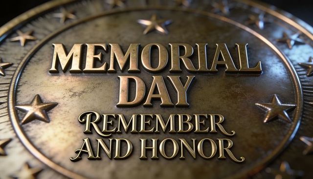 Bronze memorial day medallion remember and honor embossed stars patina closeup metallic tribute