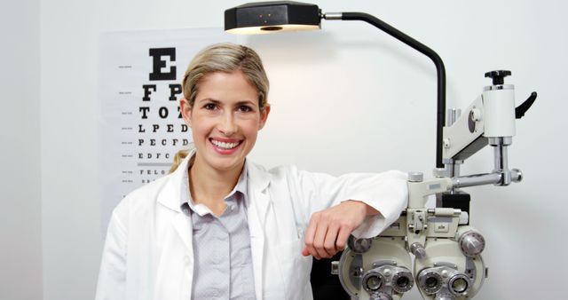 Smiling Female Optometrist in Modern Eye Clinic - Download Free Stock Images Pikwizard.com