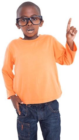 Cute Child Pointing Upward Wearing Orange Shirt on Transparent Background - Download Free Stock Videos Pikwizard.com