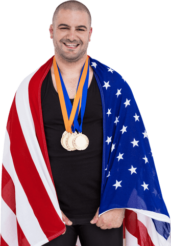smiling man with medals under american flag celebrating victory transparent - Download Free Stock Videos Pikwizard.com