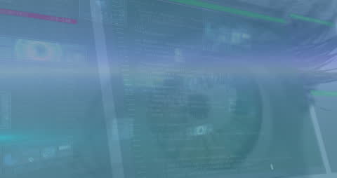 Digital Code Overlaid on Futuristic Screen with Deep Blue Overlay