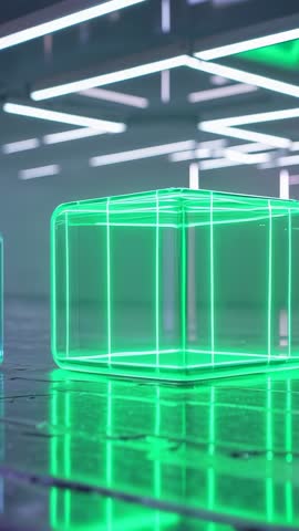 Vertical Neon Cube Loop Showing Purple-to-Green Edge Shift in Futuristic Minimalist Scene