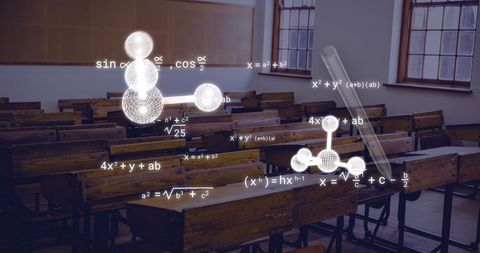 Digital Interface of Mathematical Equations in Empty Classroom - Download Free Stock Images Pikwizard.com