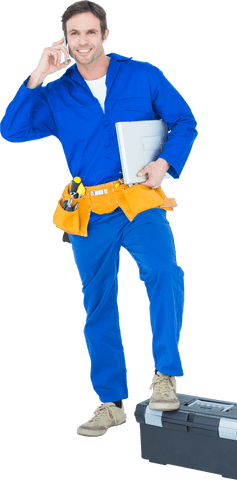 Confident electrician transparent isolated on white background