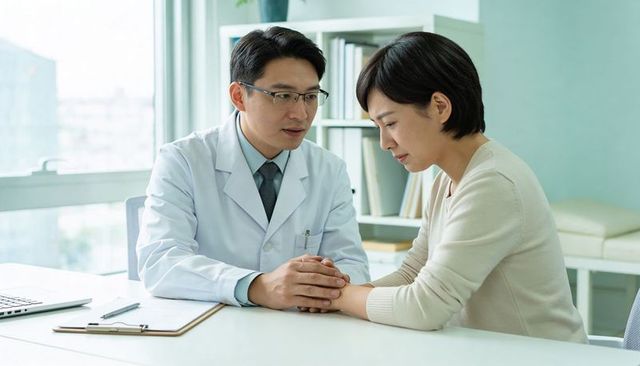 Doctor holding patient hands showing compassionate medical consultation and reassurance