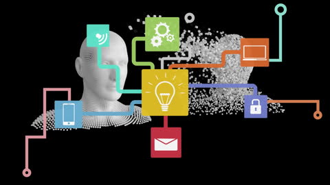 Abstract AI Concept with Digital Connections and Icons