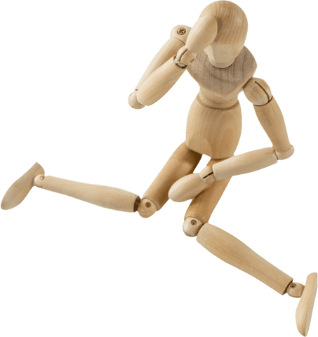 Wooden Art Mannequin In Contemplative Pose, Transparent Background