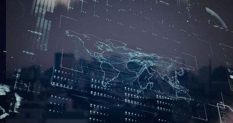 Digital World Map Hologram Overlaying Urban Skyline - Download Free Stock Images Pikwizard.com