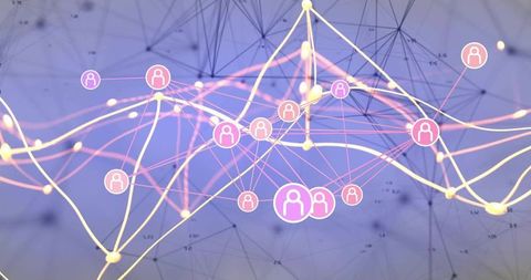 Digital Network with User-Icons on Abstract Mesh Background