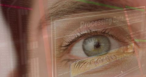Data Processing Interface Reflected in Bionic Eye of Woman