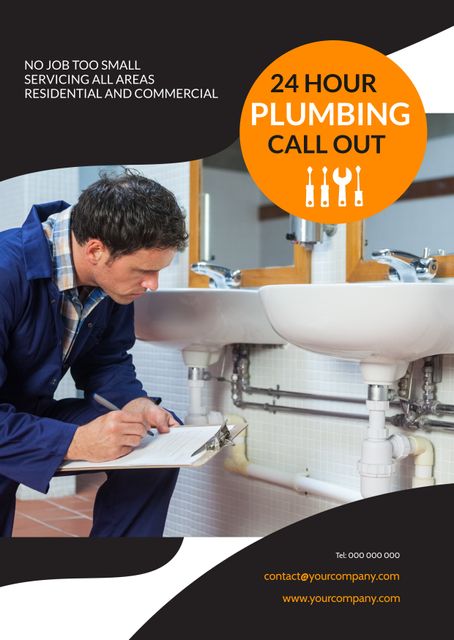 Professional Plumber Offering 24 Hour Emergency Services - Download Free Stock Templates Pikwizard.com