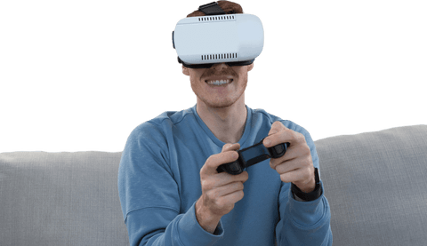 Smiling Man with Virtual Reality Headset and Game Controller Transparent - Download Free Stock Videos Pikwizard.com