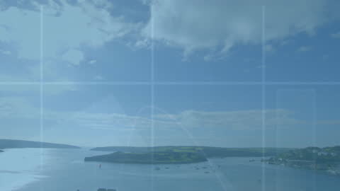 Digital Financial Data Overlay on Coastal Landscape Scenery